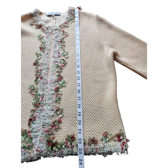 Carolina Herrera Jacket Large Tweed Pattern Jacket Flowers Virgin Wool - Picture 9 of 9